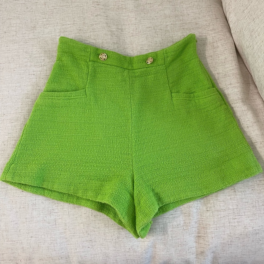 ZARA Lime Green High Waisted Shorts